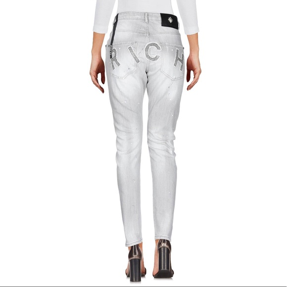 ⭐️ JOHN RICHMOND ⭐️HIGH WAISTED LIGHT GREY DENIM WASH W/BEADED BACK SIZE: (4) 27 - Picture 2 of 5